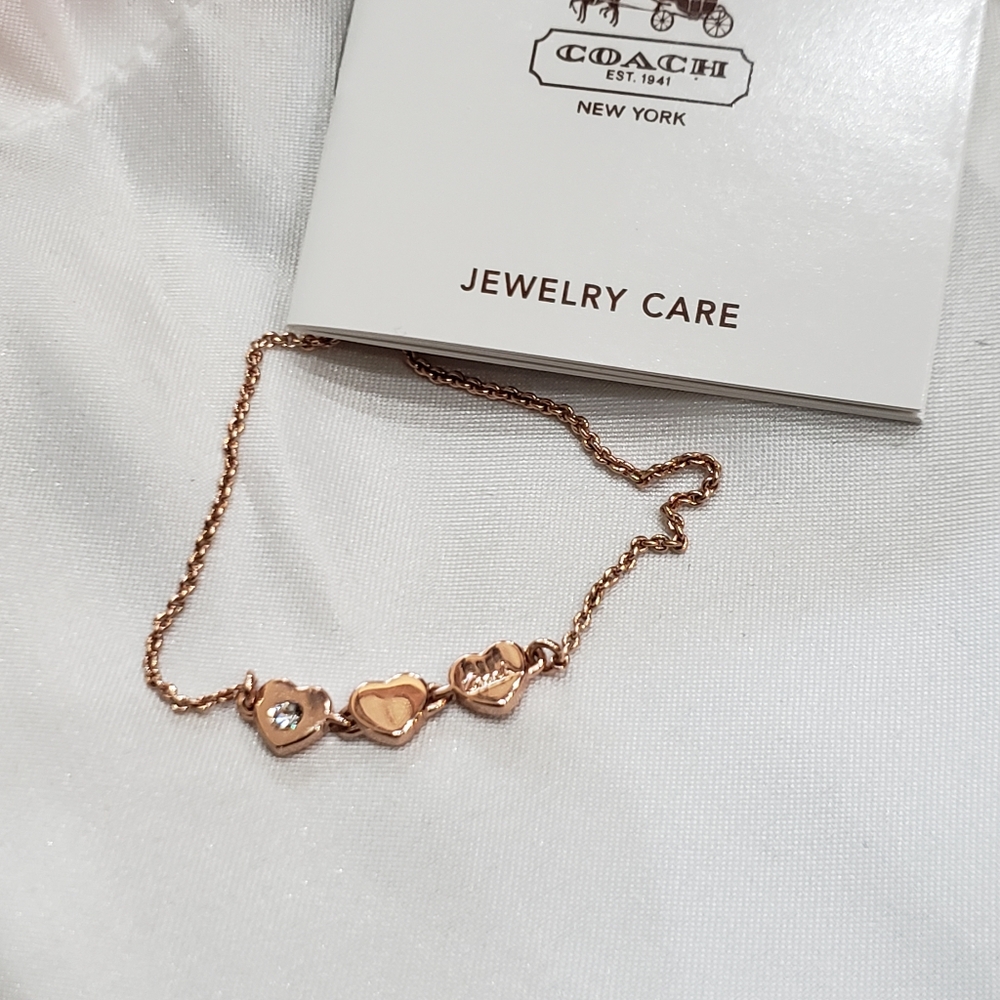 NWOT Coach Bracelet Tri Heart Rose Gold Swarovski